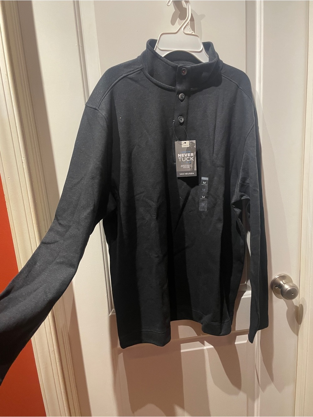 Van Heusen Black Long-Sleeve Mock Neck Never Tuck Shirt